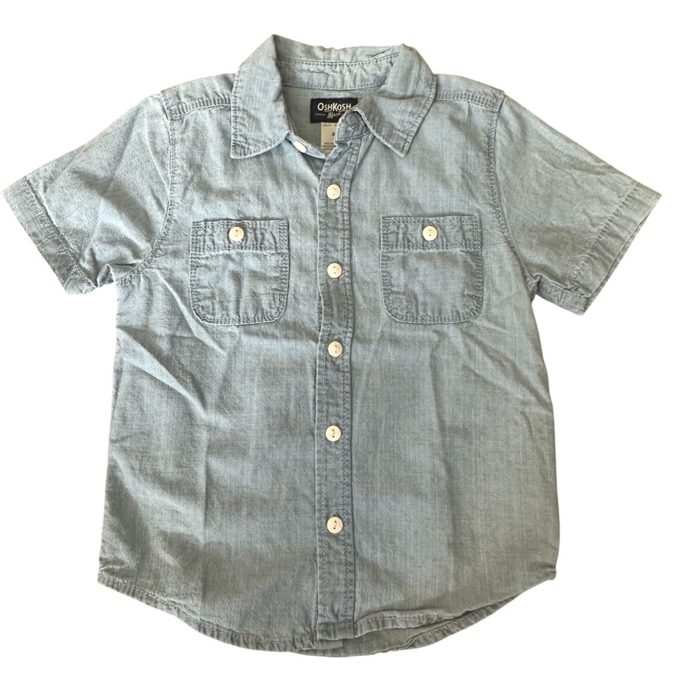 OshKosh B’gosh Kids Light Blue Button Down Denim Shirt Size 4t Excellent EUC